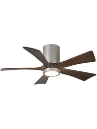 Irene 42 inch 5-Blade Flush-Mount Ceiling Fan with Solid Wood Blades and Light Kit in Brushed Nickel.